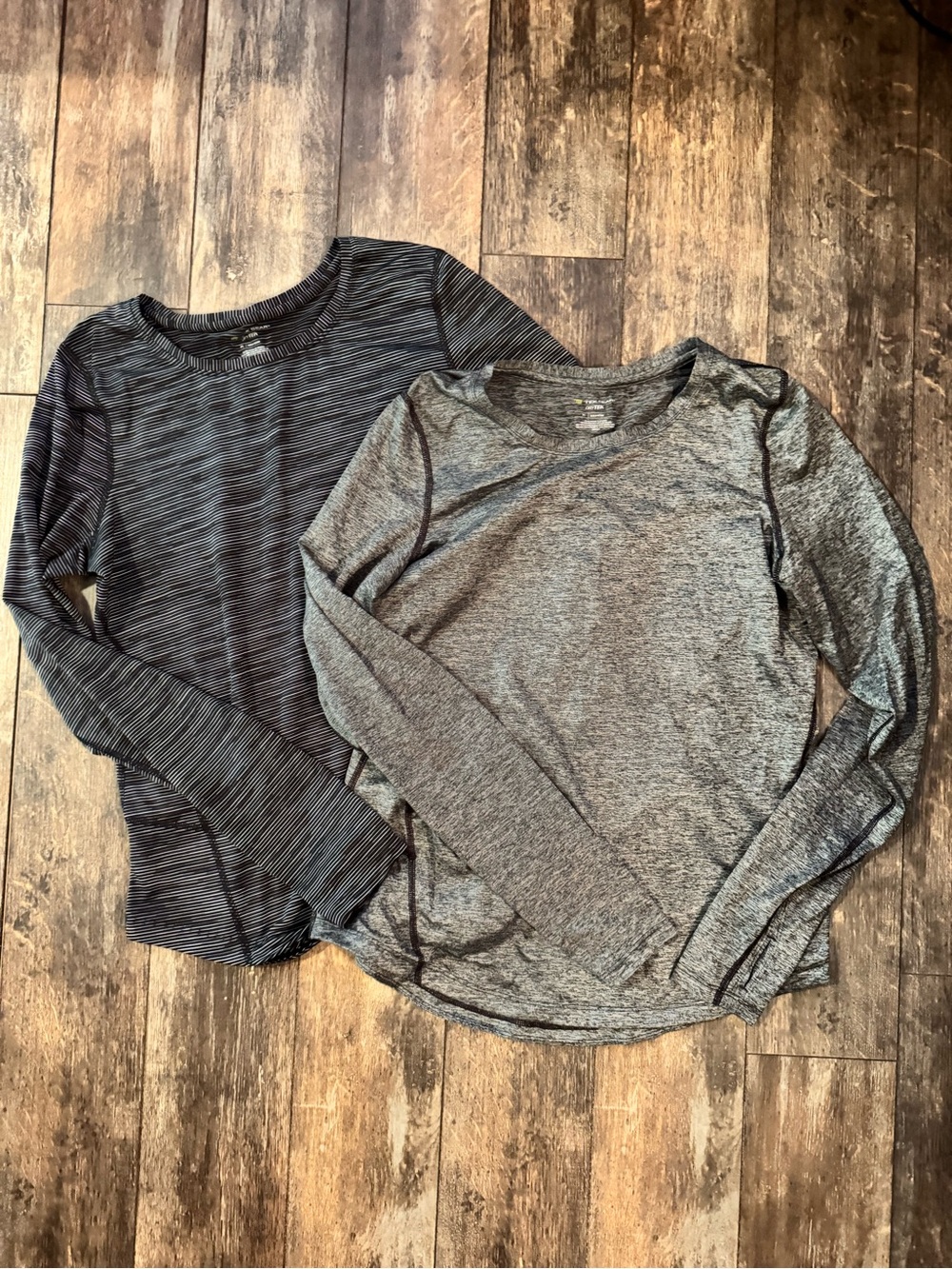 tek gear Long Sleeve Crewneck Tops - Gray and Charcoal Stripe